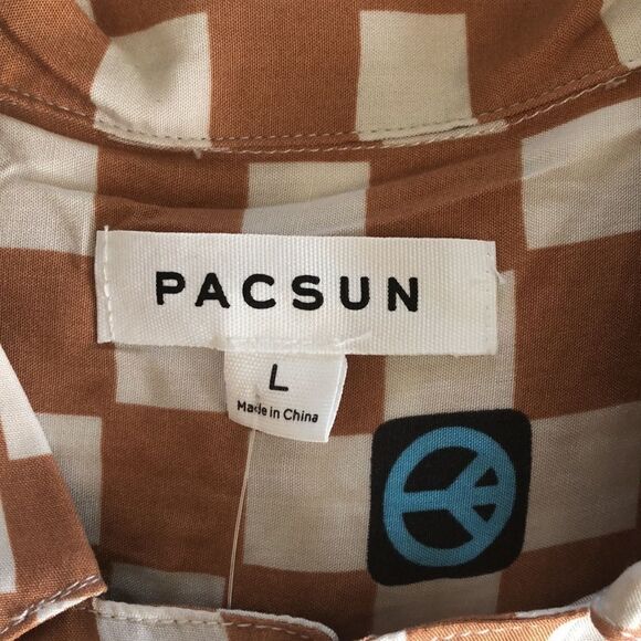 PACSUN Short Sleeve Button Down Shirt Size L NWT Brown - Picture 3 of 6